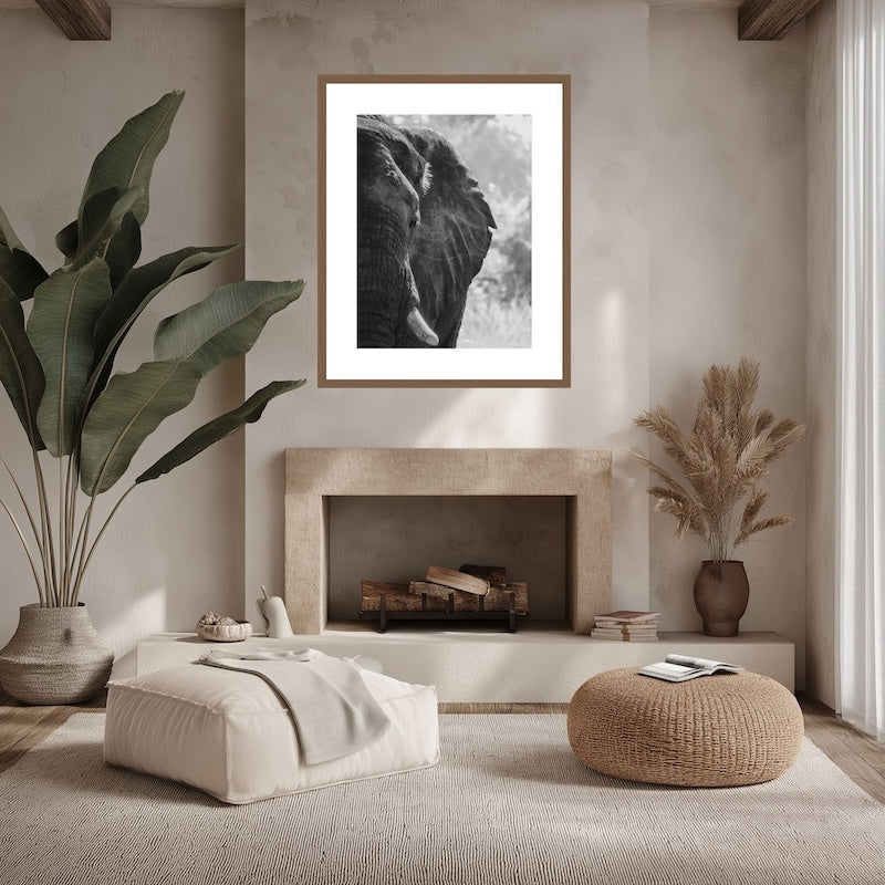 Fine Art olifant portret op fotopapier. Voor in een moderne woonkamer. Gemaakt door Julia Eilert 