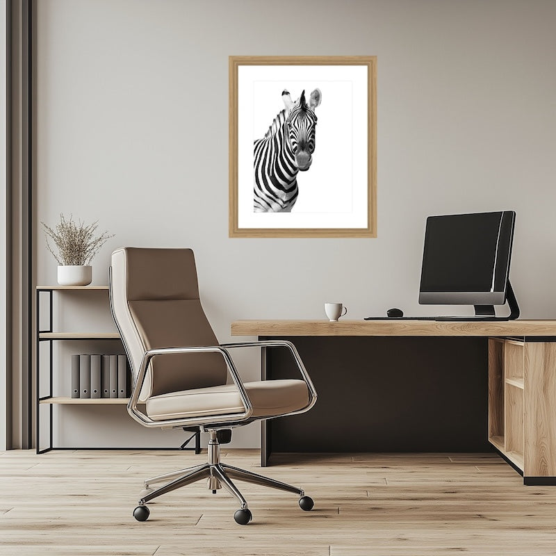 Fine Art zebraportret fotoafdruk voor op kantoor. Stillness, gemaakt door julia eilert